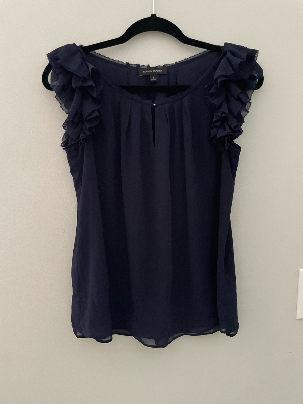 Banana Republic Navy Ruffle Sleeve Shell size S